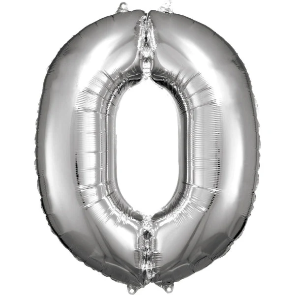 0 Jaar Cijfer Ballon Zilver Glans Leeg 86cm