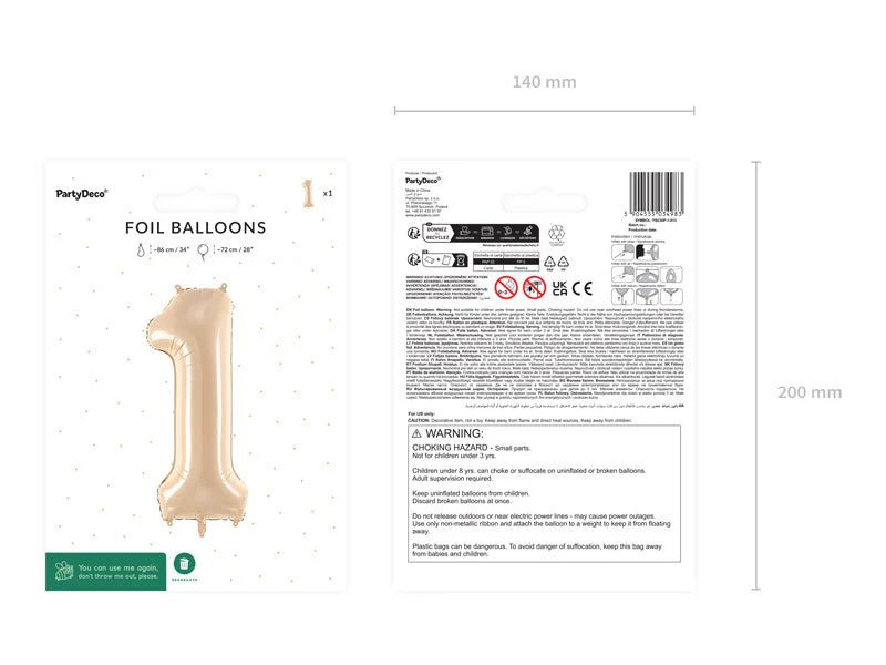 1 Jaar Cijfer Ballon Beige Leeg 72cm - Image 4