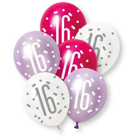 16 Jaar Ballonnen Paars Roze 30cm 6st