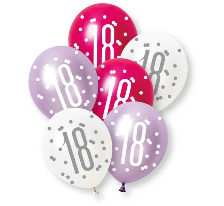 18 Jaar ballonnen Roze Paars 30cm 6st