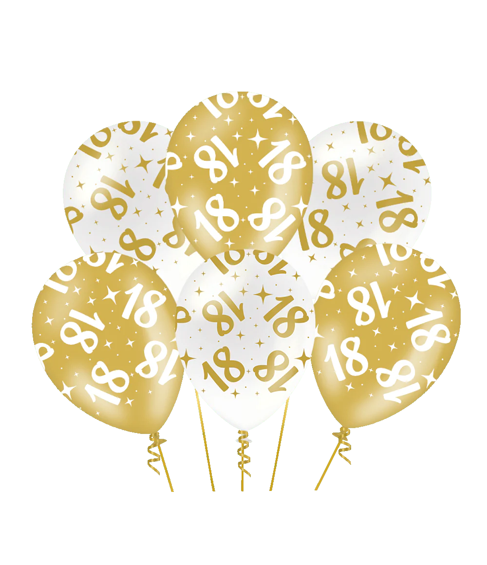 18 Jaar Ballonnen Wit Goud 30cm 6st
