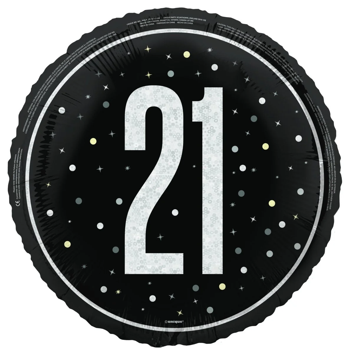 21 Jaar Helium Ballon Zwart Leeg 45cm