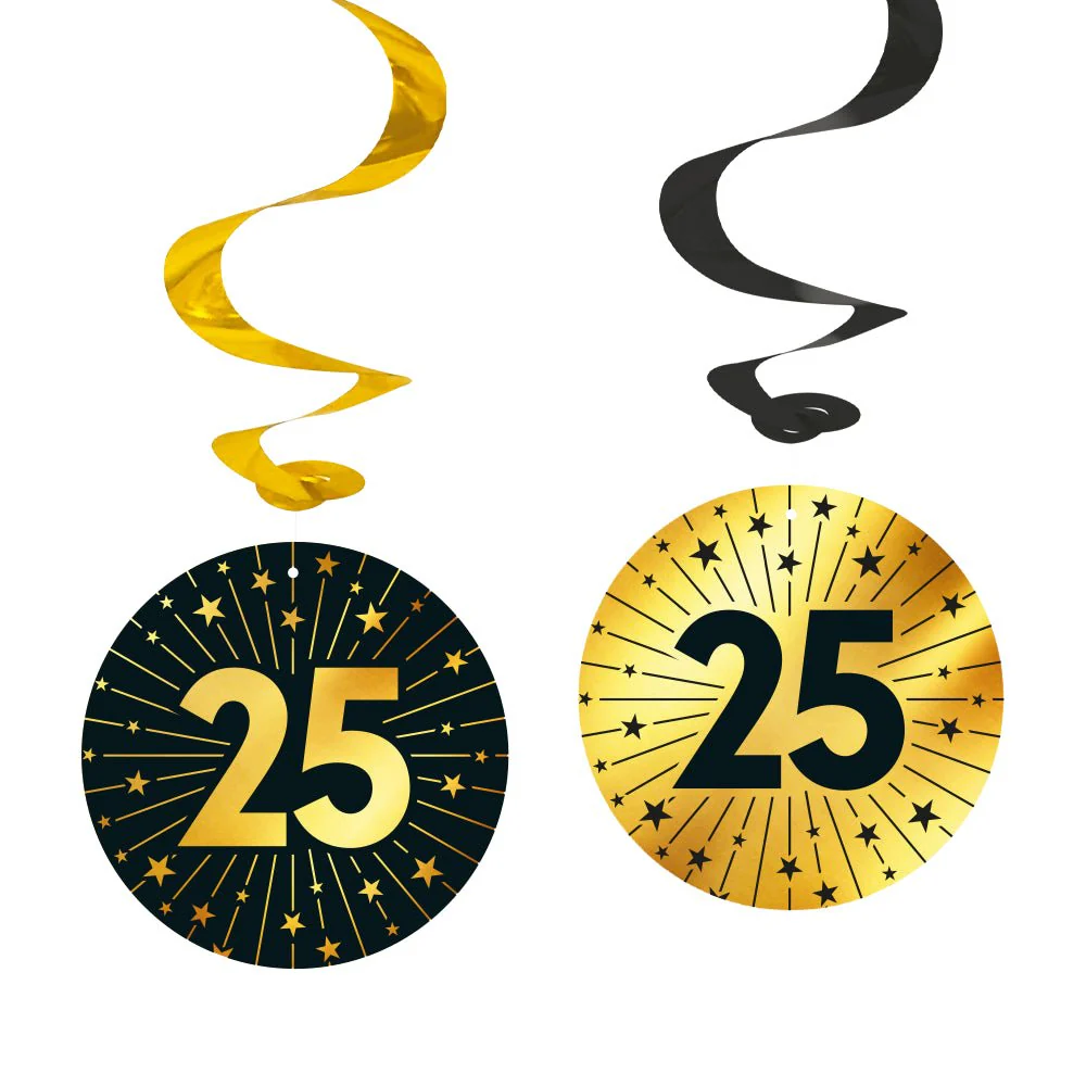 25 Jaar Hangdecoratie Goud Zwart 95cm 4st