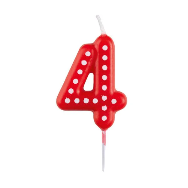 4 Jaar Kaars Rood Stippen 6,5cm