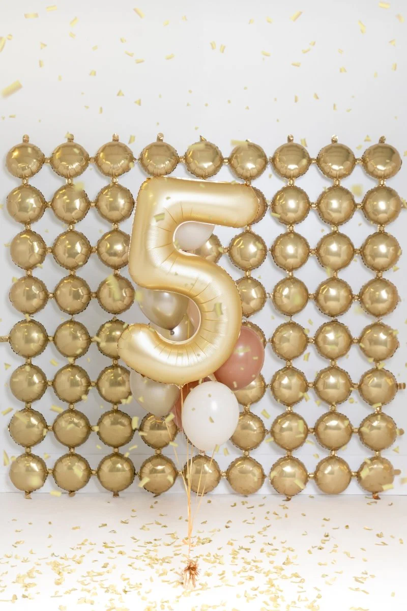 5 Jaar Cijfer Ballon Goud Satijn Folie Leeg 86cm - Image 2