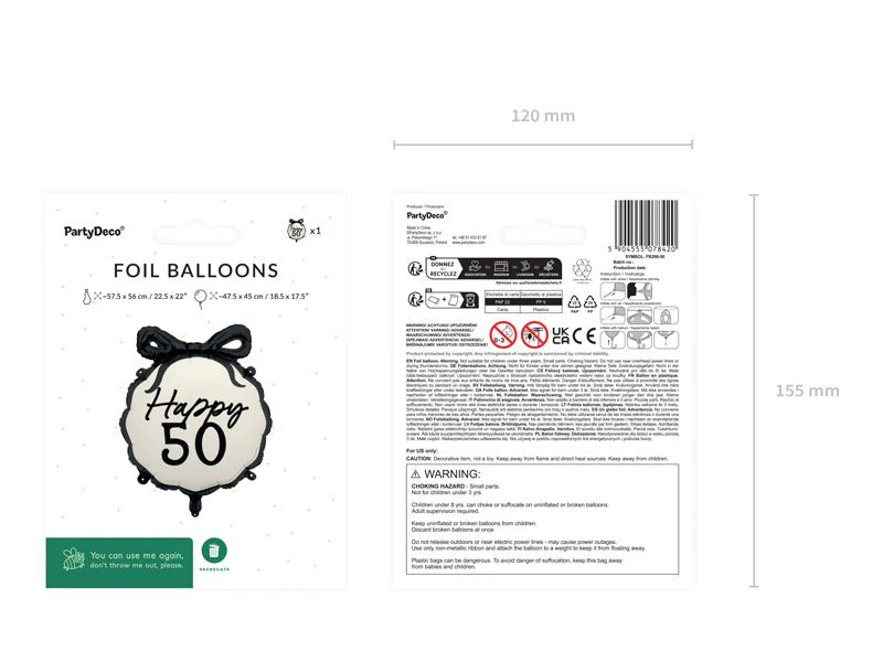 50 Jaar Helium Ballon Zwart Wit 53cm - Image 3