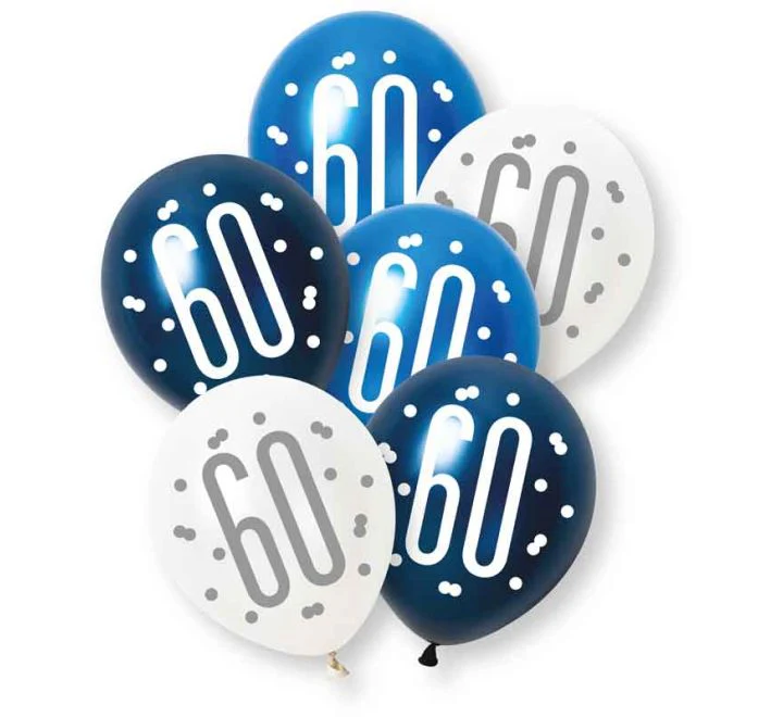 60 Jaar Ballonnen 30cm 6st Blauw Wit