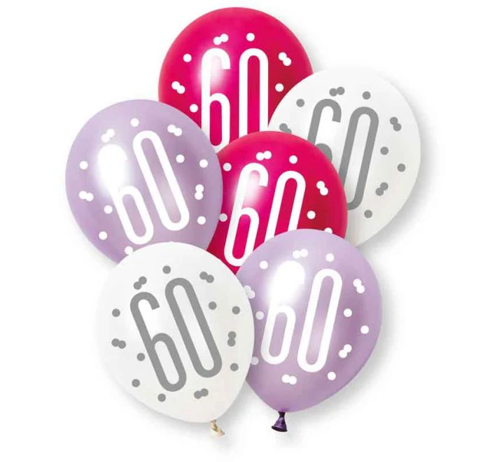 60 Jaar Ballonnen Paars Roze 30cm 6st