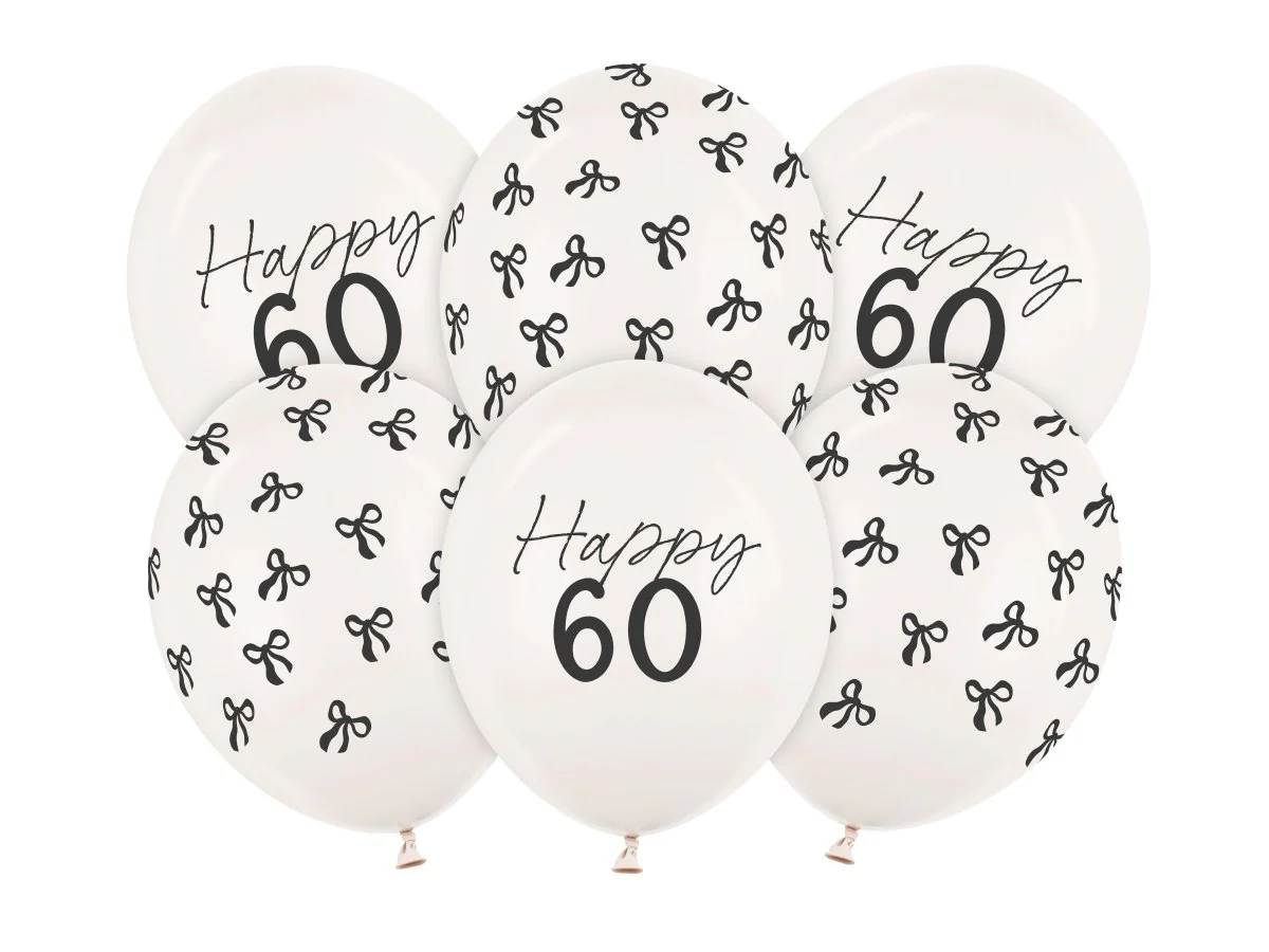 60 Jaar Ballonnen Zwart Wit Strik 30cm 6st