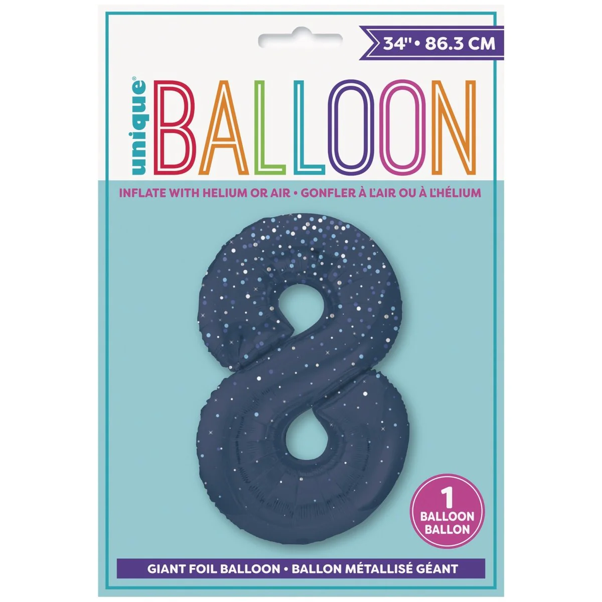 8 Jaar Cijfer Ballon Donkerblauw Stippen 86cm - Image 2