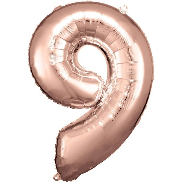 9 Jaar Cijfer Ballon Rose Goud Glanzend Leeg 89cm