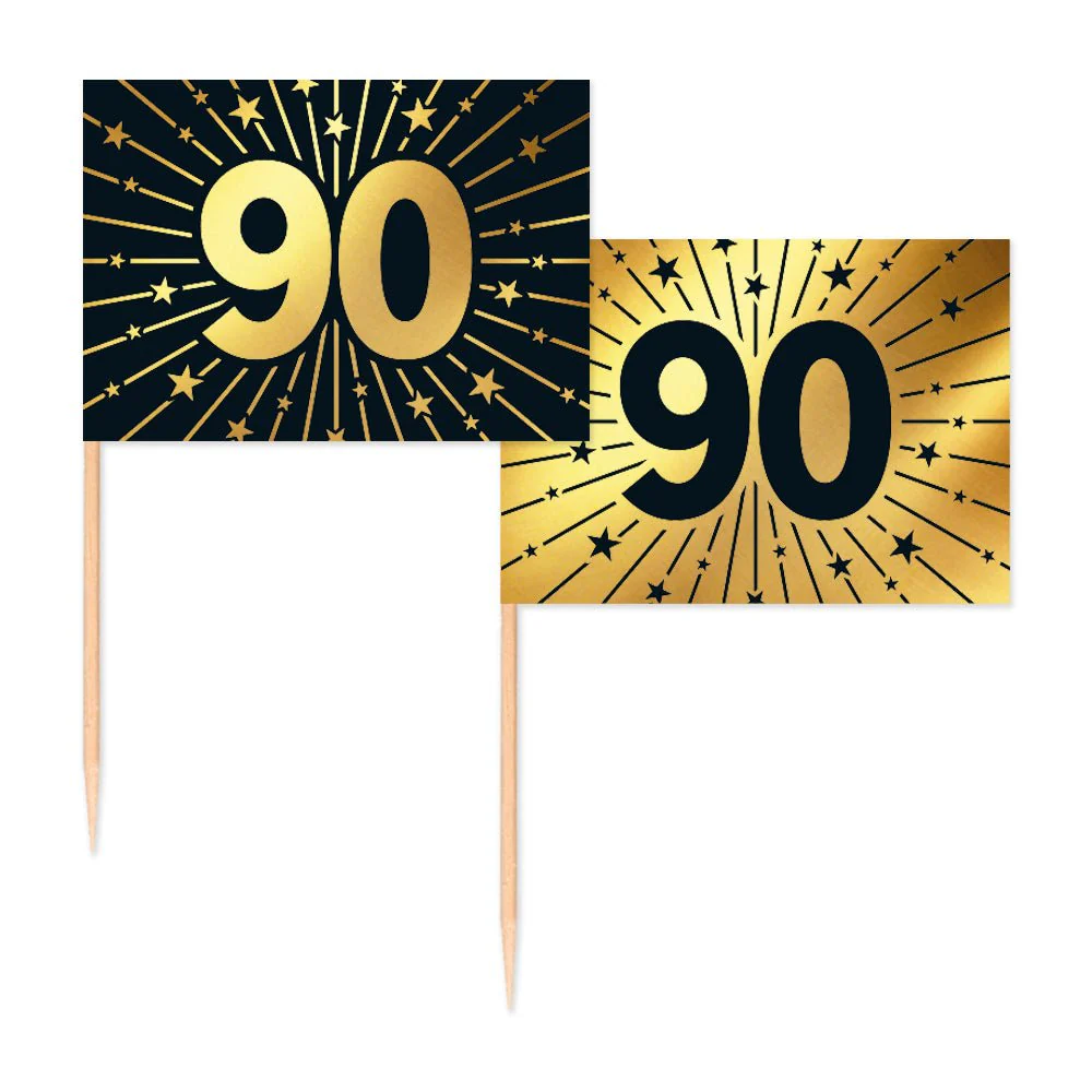 90 Jaar Cocktailprikkers Goud Zwart 50st