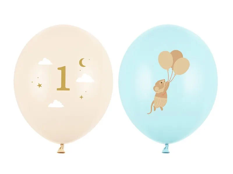 Ballonnen 30 cm, Muizen met cijfer 1, Light Blue