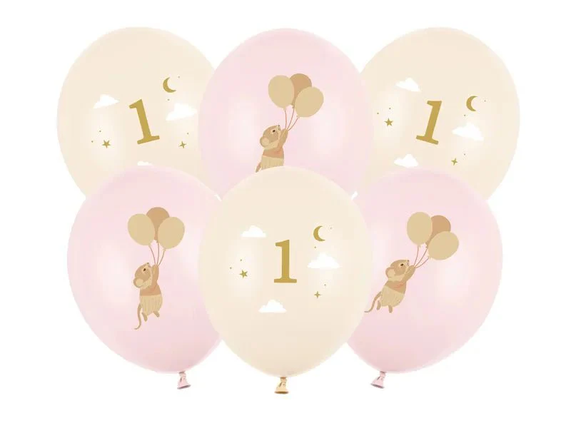 Ballonnen 30 cm, Muizen met cijfer 1, Pale Pink