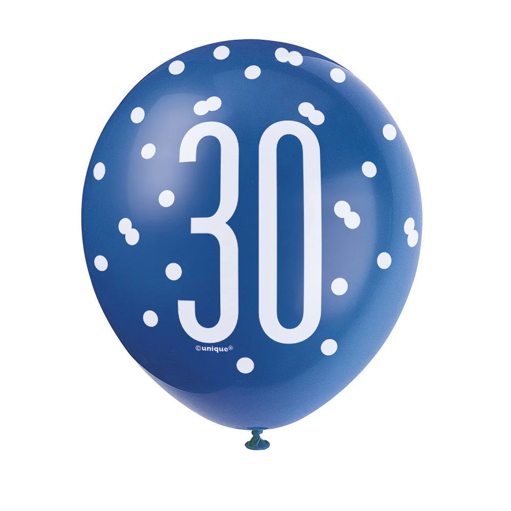 Ballonnen 30 Jaar Stippen Blauw 30cm 6st - Image 3