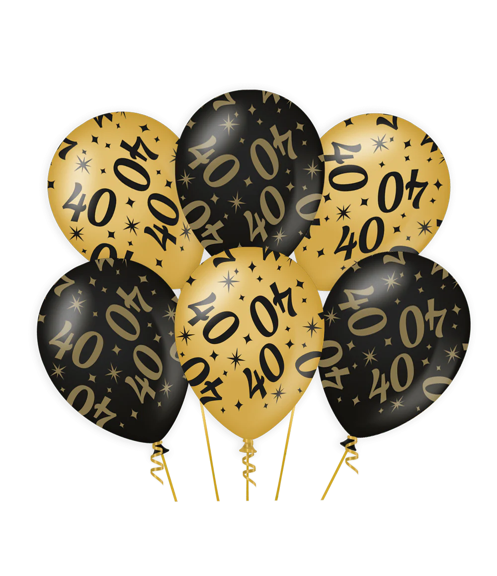Ballonnen 40 Jaar Goud Zwart 30cm 6st