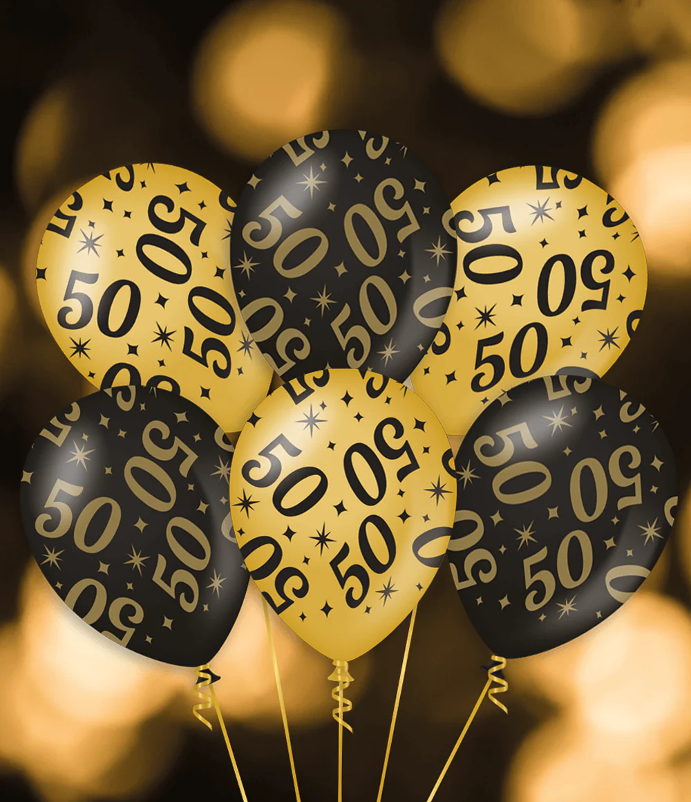 Ballonnen 40 Jaar Goud Zwart 30cm 6st - Image 3