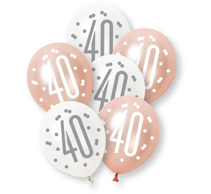 Ballonnen 40 jaar Latex Pearl Assorted 30cm 6st