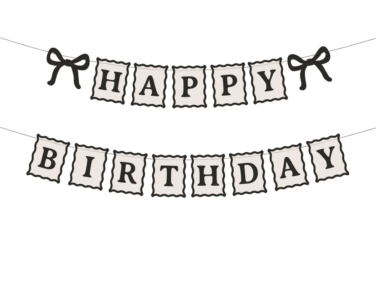 Banner Happy Birthday strikken, 100 cm, crème-zwart