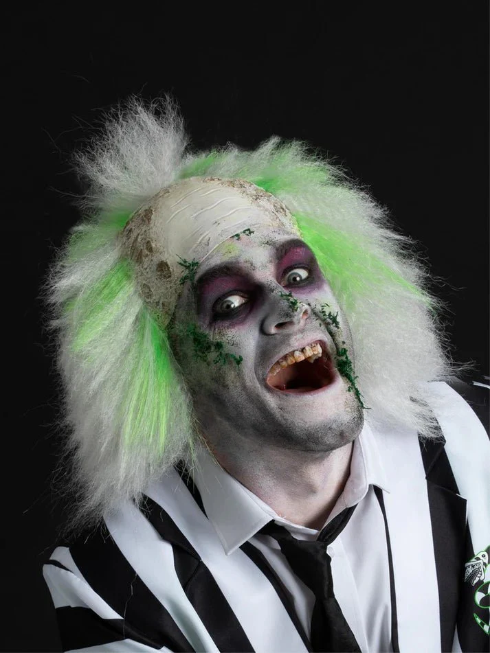 Beetlejuice Pruik met Latex Kale Kop - Image 2