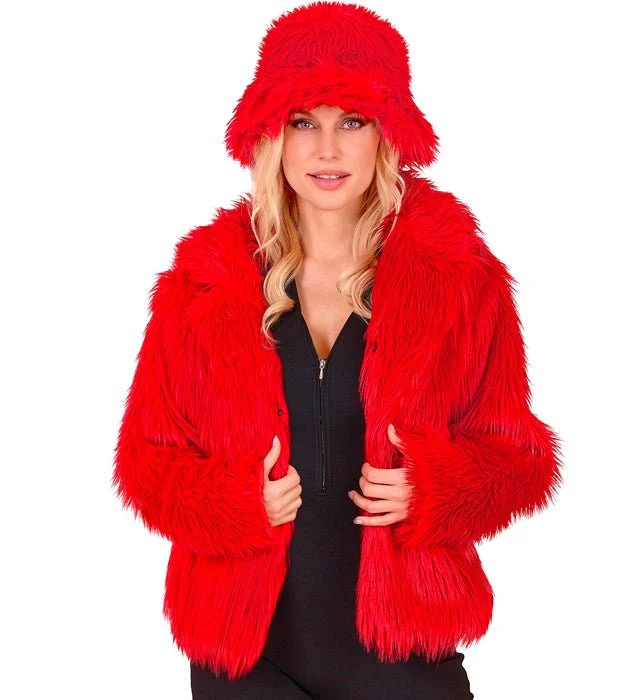 Bontjas Dames Pluche Rood - Image 2