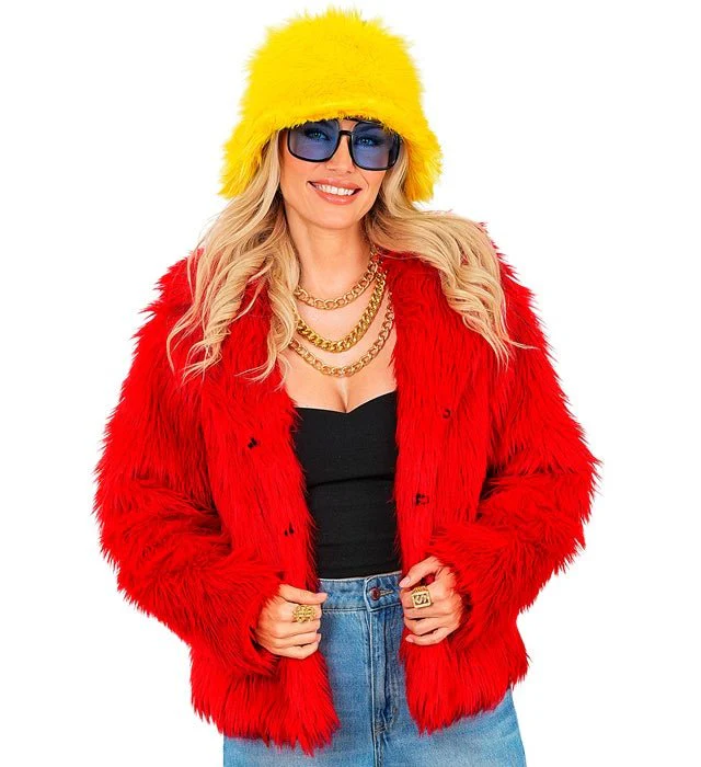 Bontjas Dames Pluche Rood - Image 3
