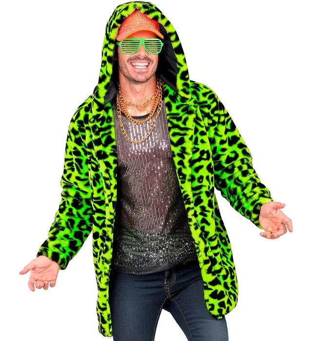 Bontjas Met Muts Pluche Luipaard Neon - Image 3