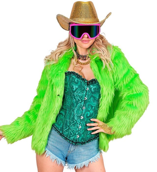 Bontjas Pluche Neon Groen Dames - Image 5
