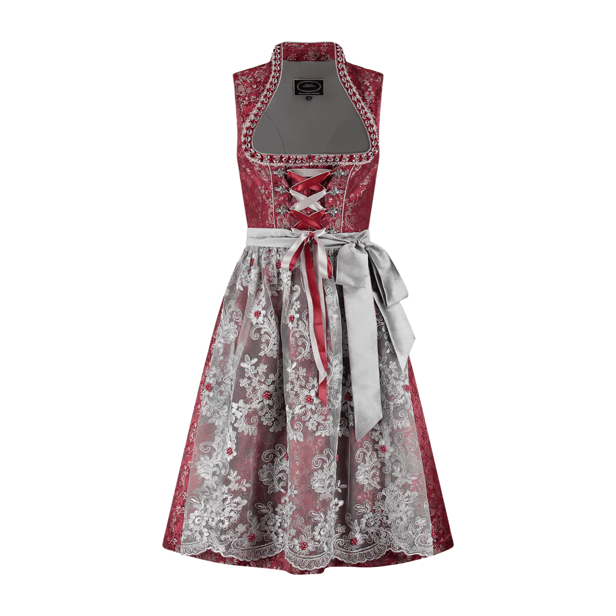 Bordeaux Rode Dirndl Jurk Oktoberfest Dames Kant 2 delig