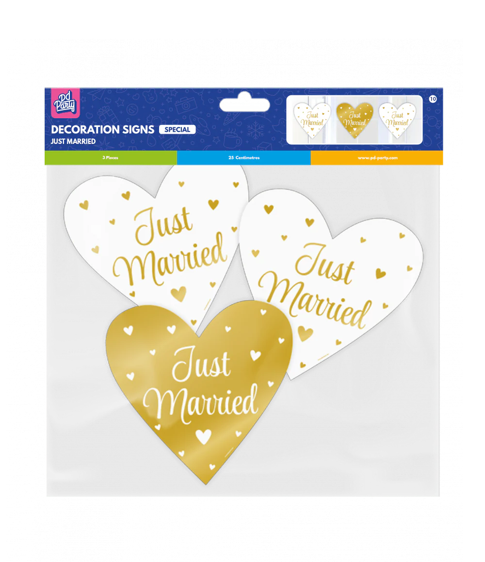 Bruiloft Wanddecoratie Just Married 25cm 3 delig - Image 4