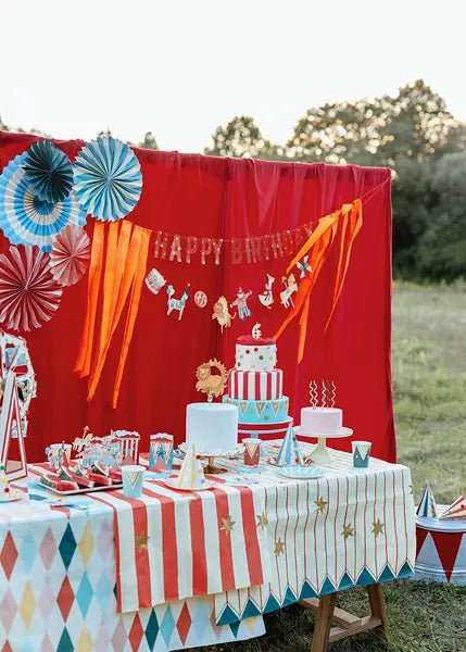 Circus Tafelkleed Rood Wit Gestreept Papier 1,8m - Image 3
