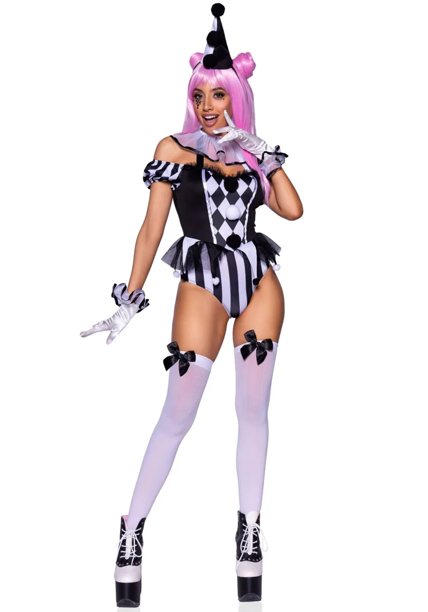 Clownspak Zwart Wit Dames Bodysuit Leg Avenue - Image 3