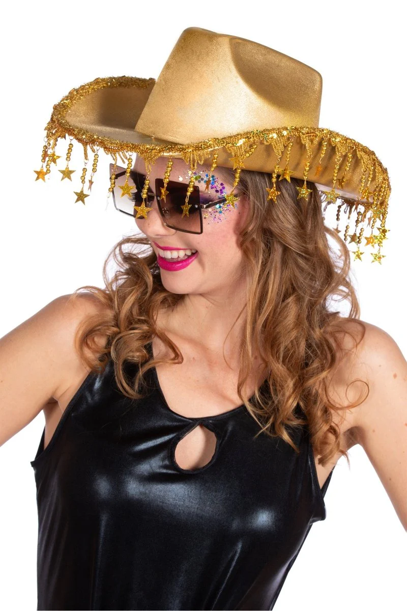 Cowboy Hoed Goud Dames Franje Sterretjes - Image 2
