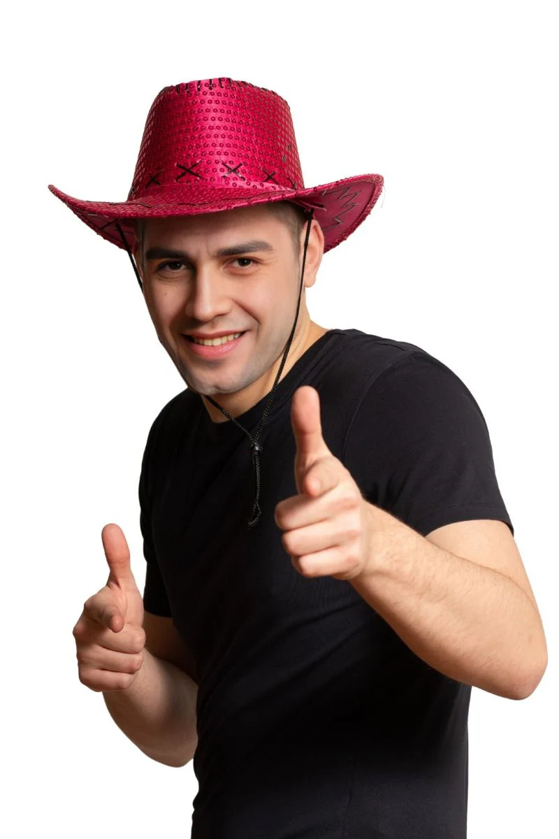 Cowboy Hoed Neon Roze Pailletten Glans
