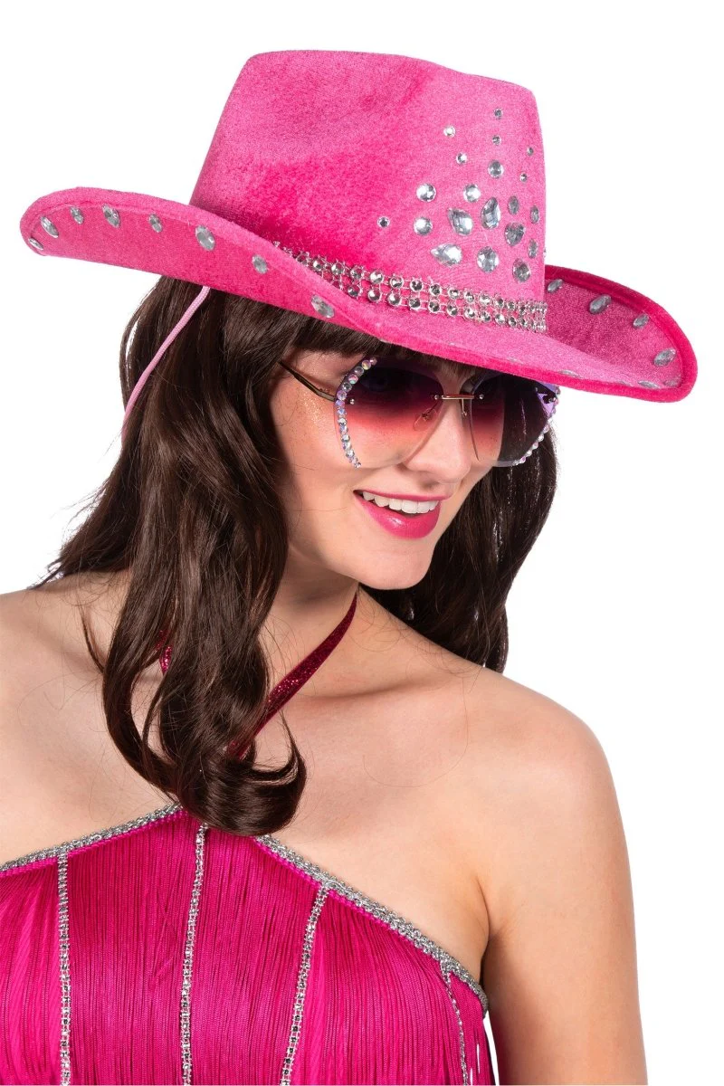 Cowboy Hoed Roze Dames Strass Steentjes - Image 2