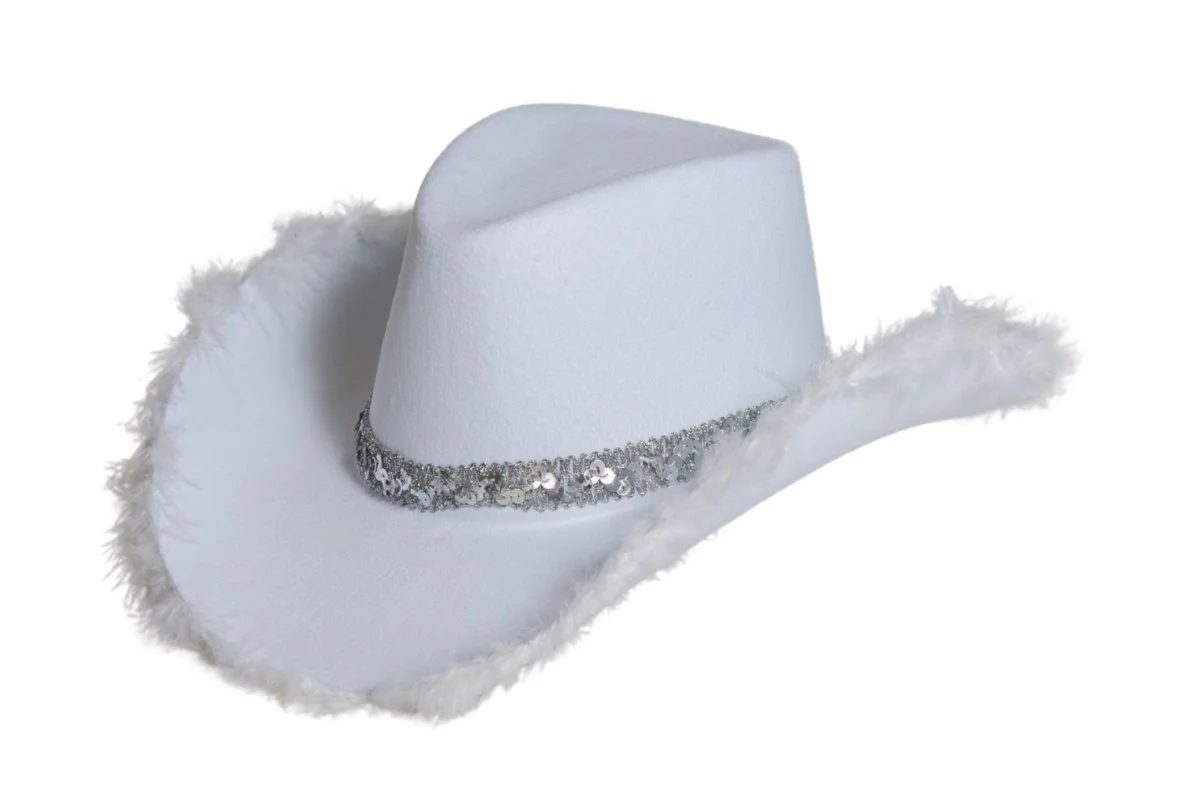 Cowboy Hoed Wit Met Bont Glitter - Image 3