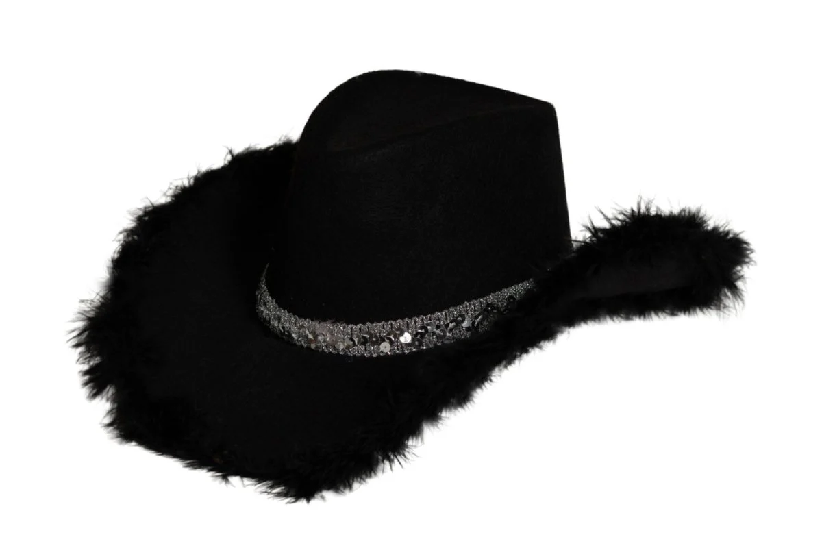 Cowboy Hoed Zwart Met Bont Glitter - Image 3