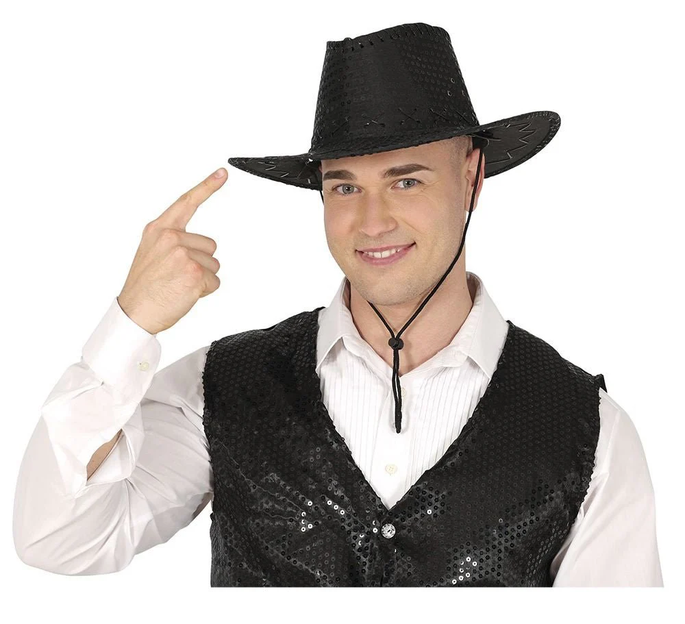 Cowboy Hoed Zwart Pailletten - Image 2