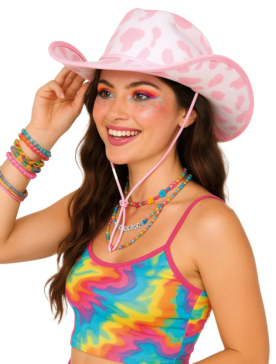 Cowgirl Hoed Wit Roze Koeien Print - Image 8