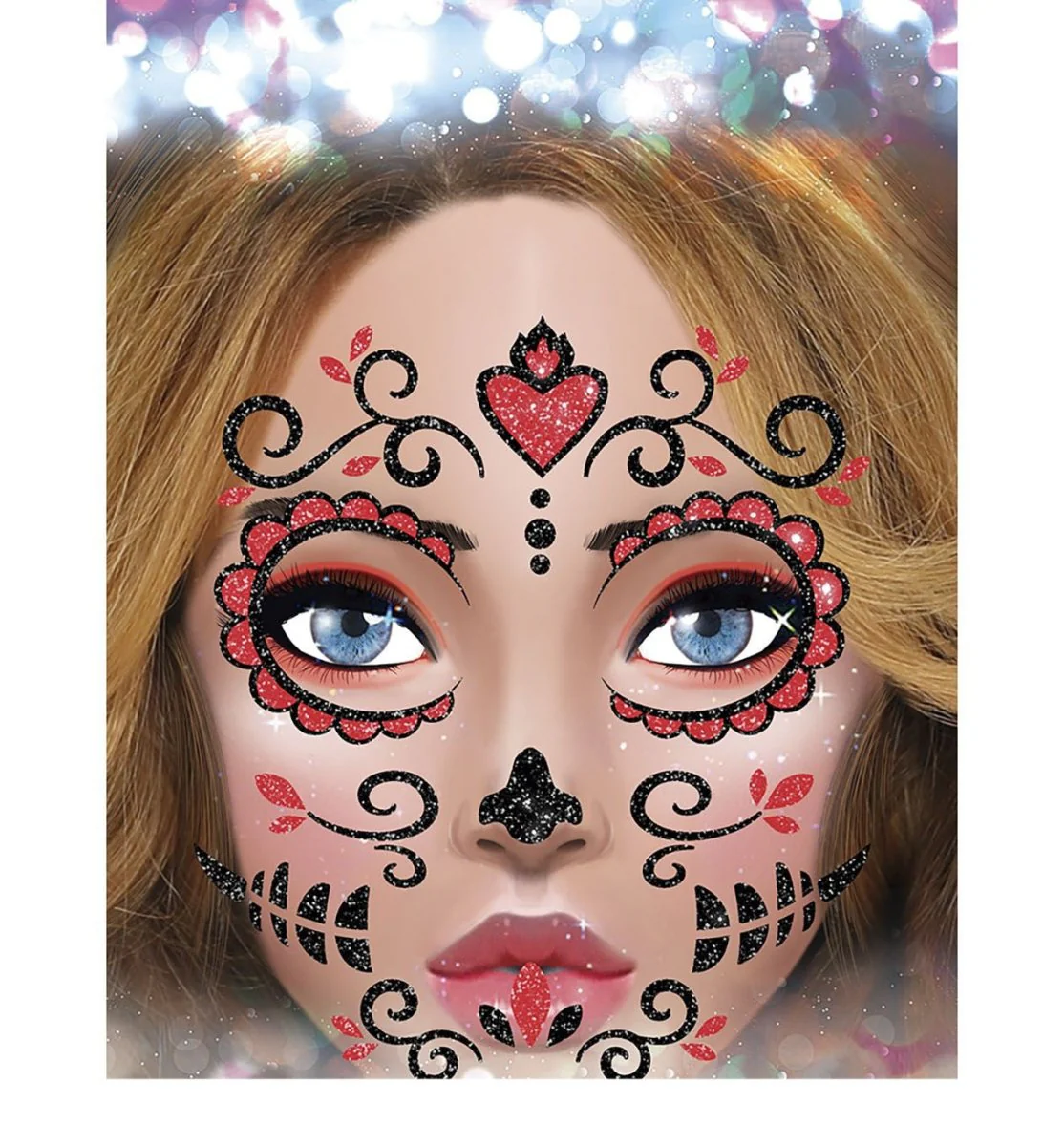 Dia De Los Muertos Gezicht Stickers Glitter 20cm - Image 5