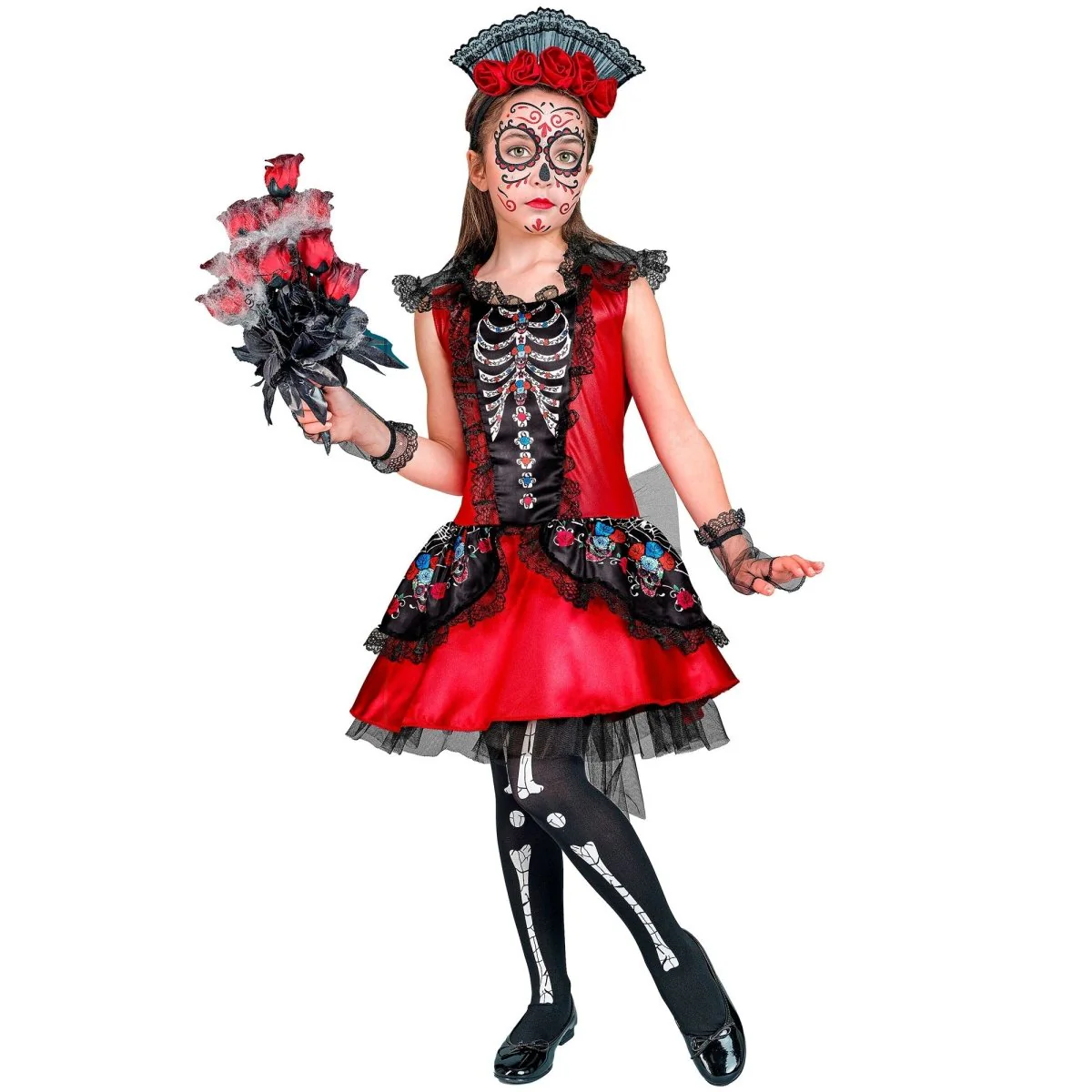 Dia De Los Muertos Jurk Zwart Rood - Image 4