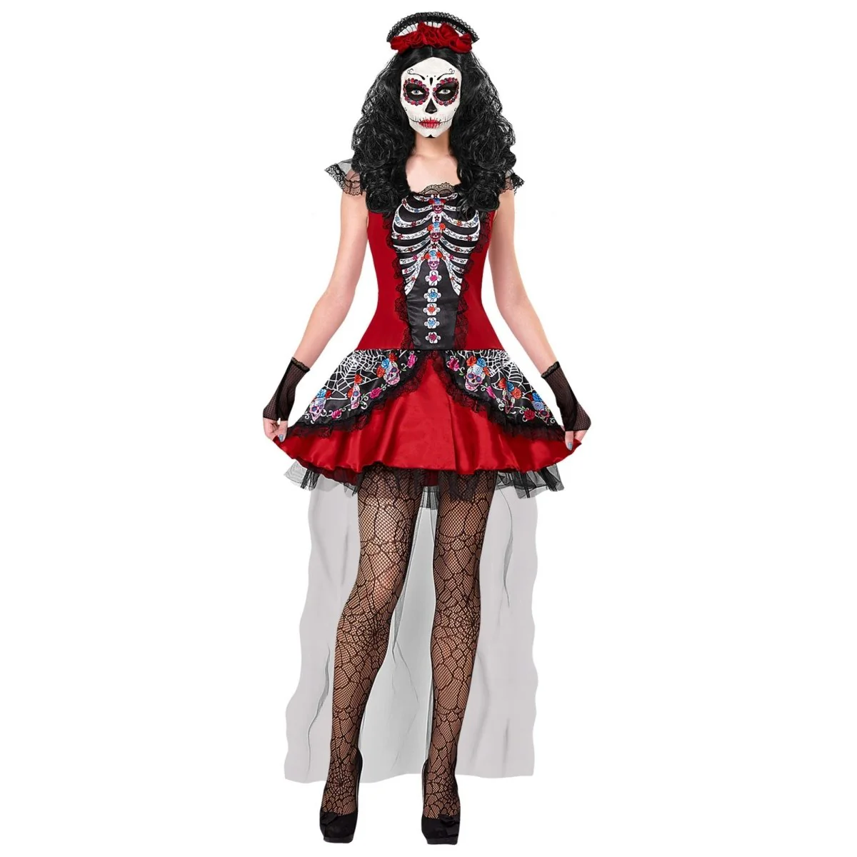 Dia De Los Muertos Jurk Zwart Rood Dames