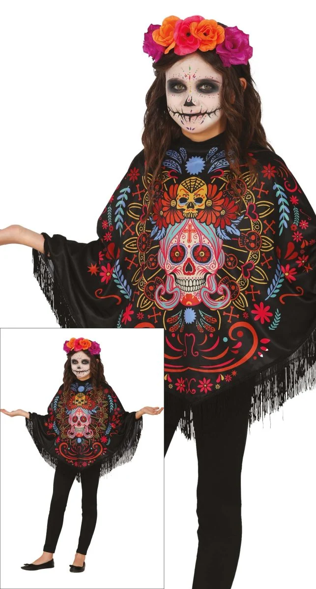 Dia De Los Muertos Poncho Meisje - Image 4