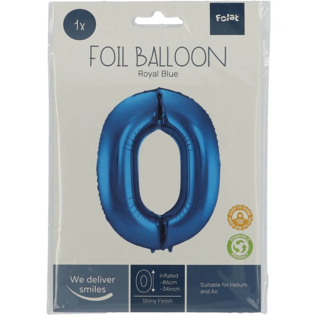 Folie Ballon Cijfer 0 Blauw Metallic XL 86cm leeg - Image 3