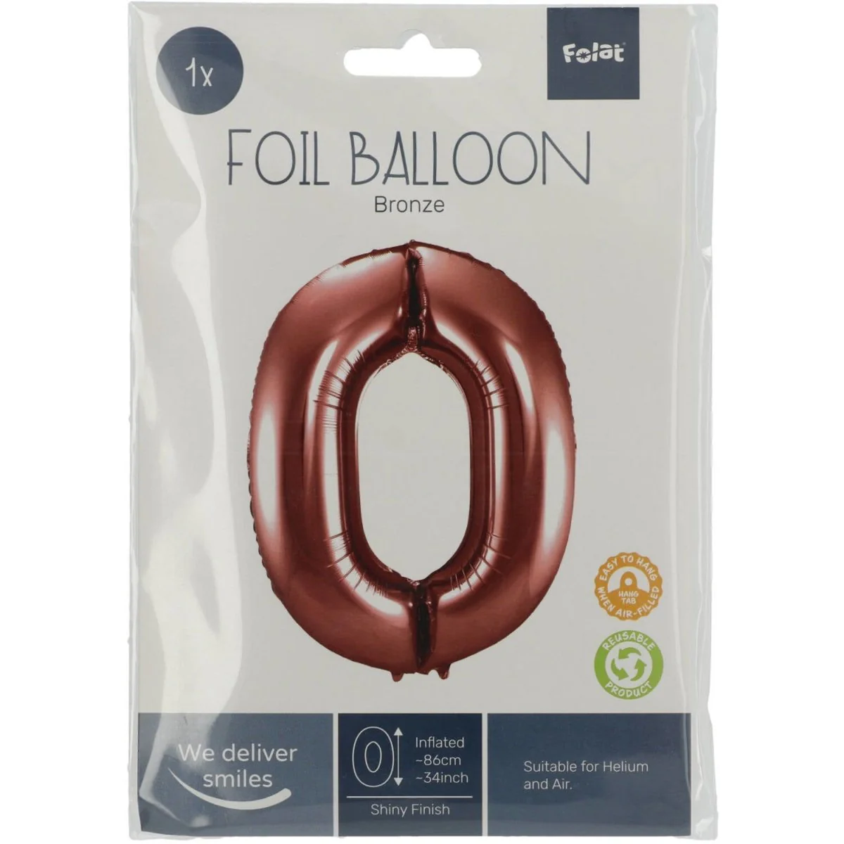 Folie Ballon Cijfer 0 Brons XL 86cm leeg - Image 2