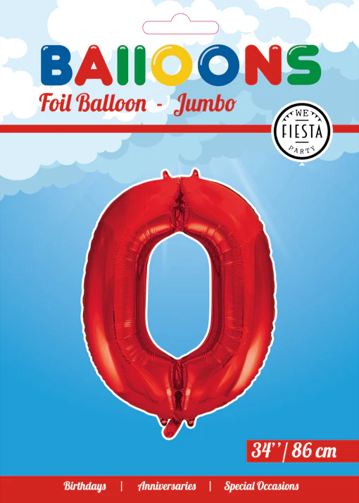 Folie Ballon Cijfer 0 Rood XL 86cm leeg - Image 2