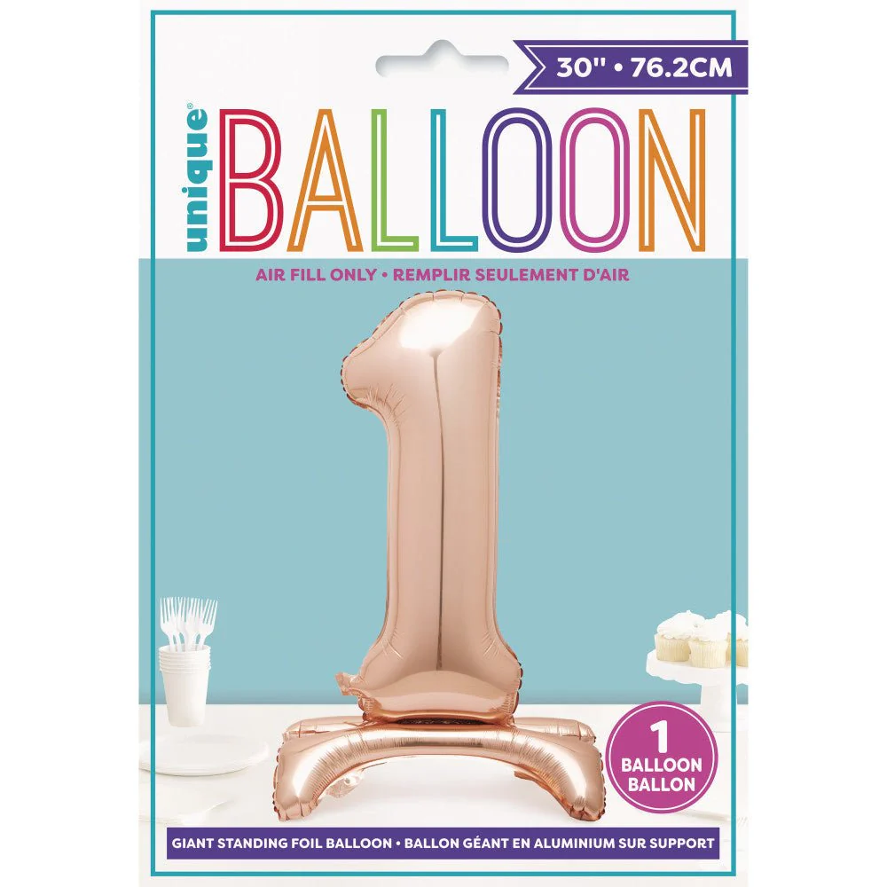 Folie Ballon Cijfer 1 Rose Goud Standaard 76cm - Image 2