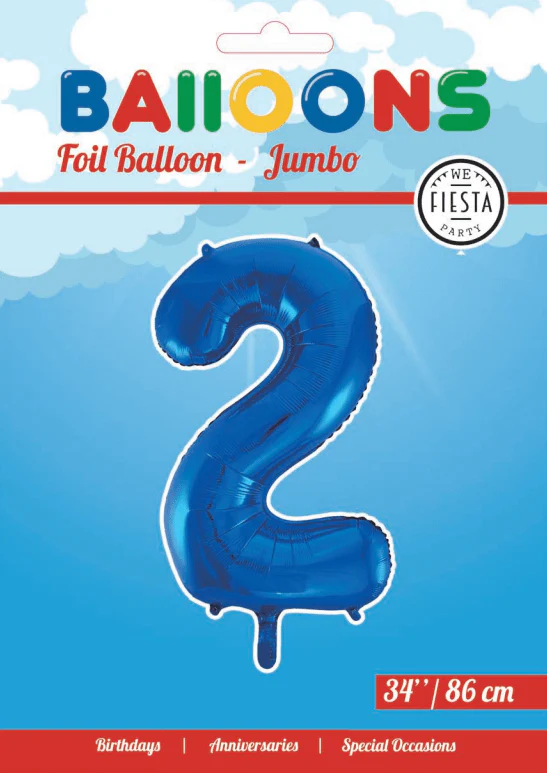 Folie Ballon Cijfer 2 Blauw XL 86cm leeg - Image 2
