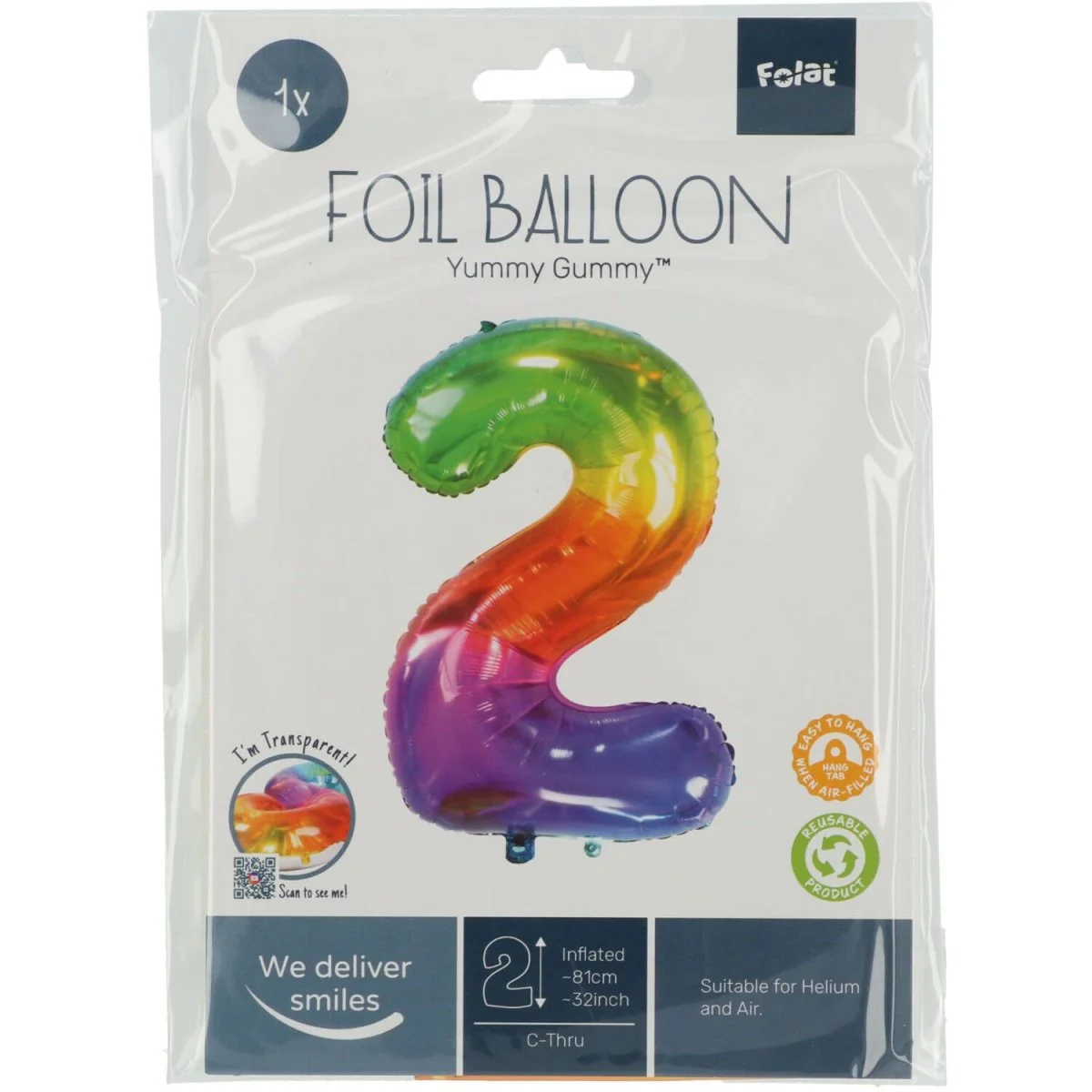 Folie Ballon Cijfer 2 Regenboog XL 81cm leeg - Image 4