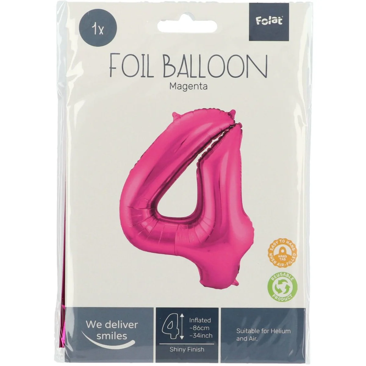 Folie Ballon Cijfer 4 Fuchsia Metallic XL 86cm leeg - Image 4